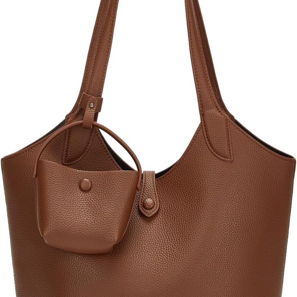 Retro PU Leather Shoulder Bag Medium Bucket Tote Crossbody for Women